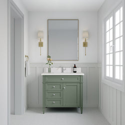 James Martin Brittany 36" Single Vanity with Single Hole 3 CM White Zeus Silestone Top & Backsplash
