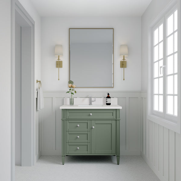 James Martin Brittany 36" Single Vanity with Single Hole 3 CM White Zeus Silestone Top & Backsplash