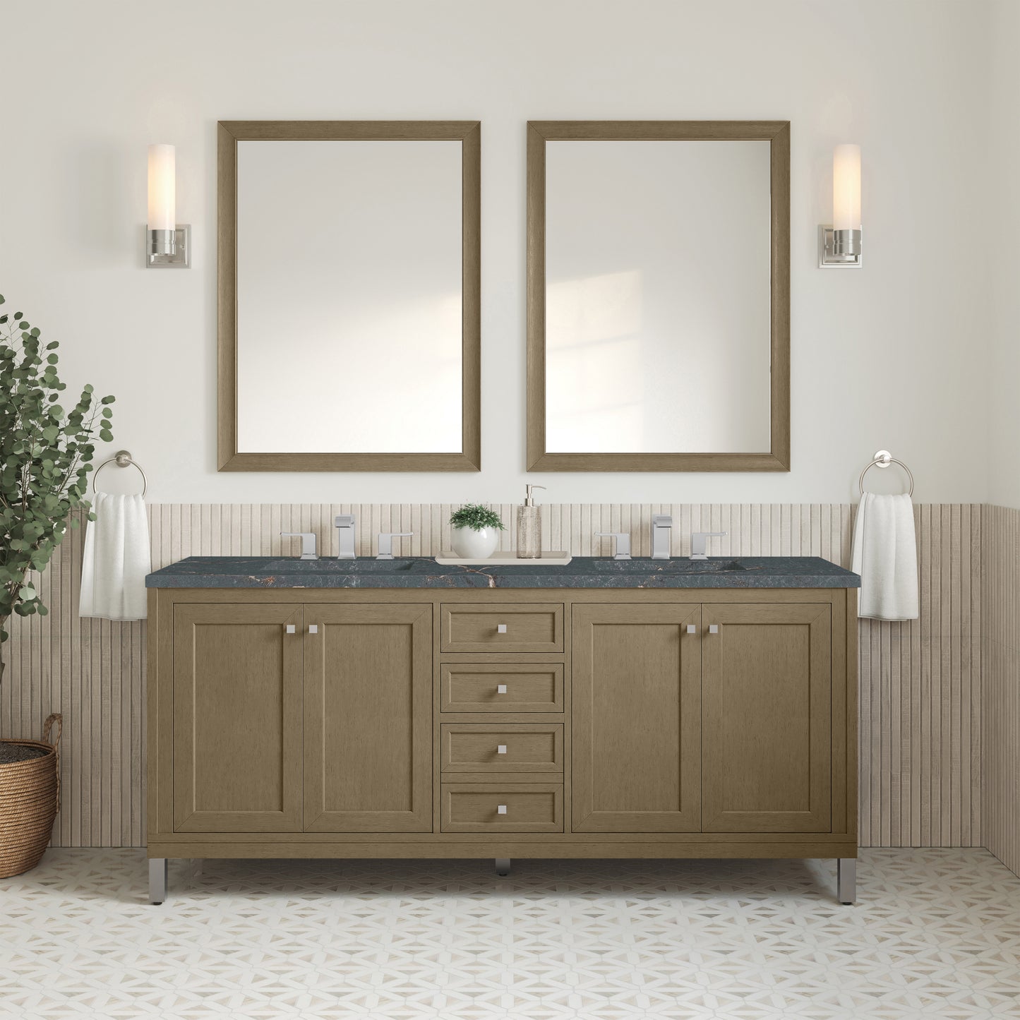 James Martin Chicago 72" Double Vanity with 3 CM Countertop & FreePower Wireless Charger