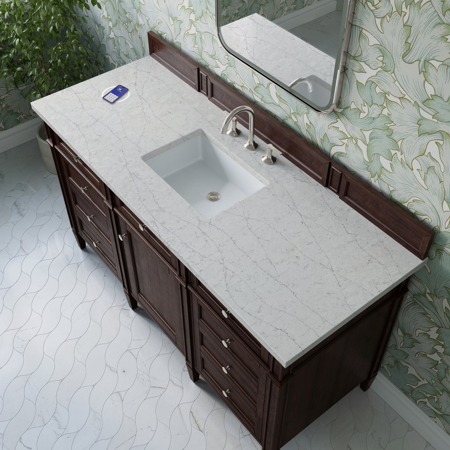 James Martin Brittany 60" Single Vanity with 3 CM Countertop & FreePower Wireless Charger