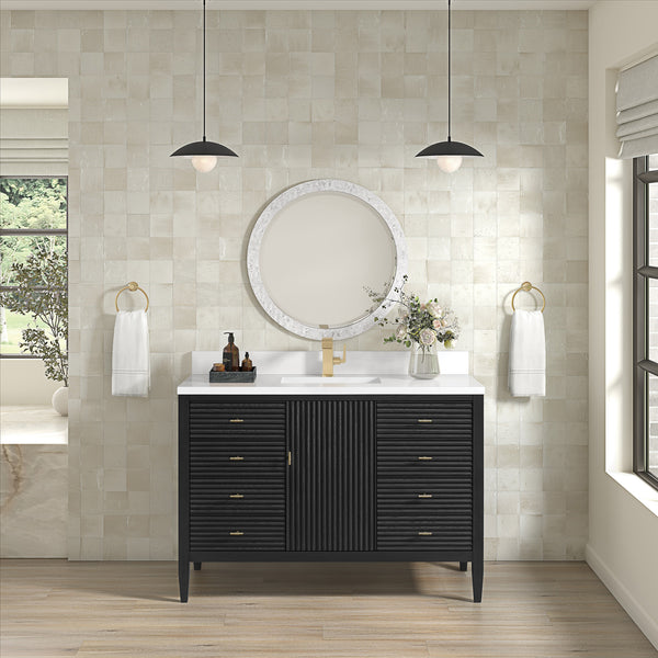James Martin Myrrin 48" Single Vanity with Single Hole 3 CM White Zeus Silestone Top & Backsplash