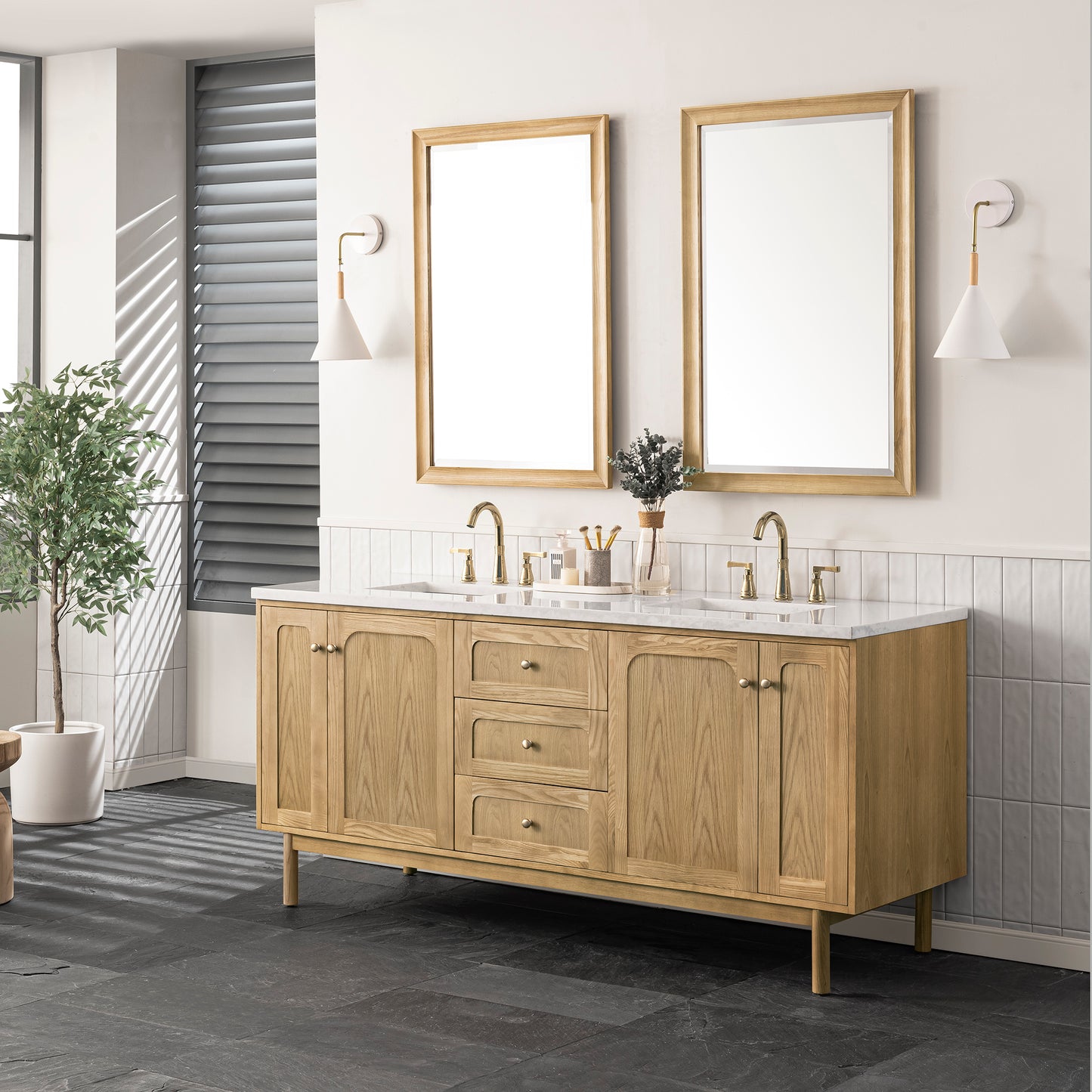 James Martin Laurent 72" Double Vanity, Light Natural Oak