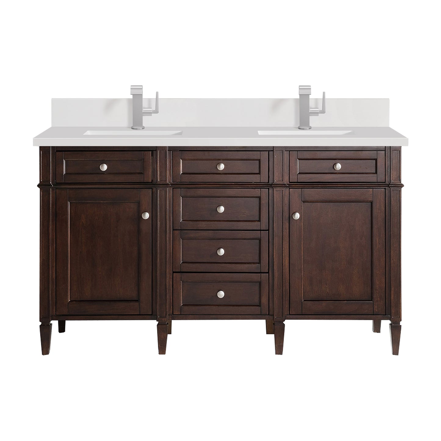 James Martin Brittany 60" Double Vanity with Single Hole 3 CM White Zeus Silestone Top & Backsplash