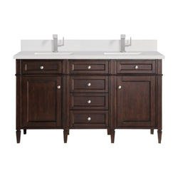 James Martin Brittany 60" Double Vanity with Single Hole 3 CM White Zeus Silestone Top & Backsplash