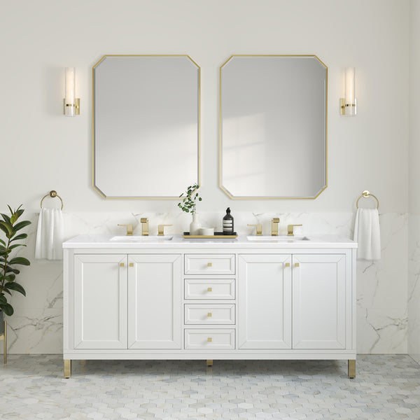 James Martin Chicago 72" Double Vanity, Glossy White - Luxe Bathroom Vanities