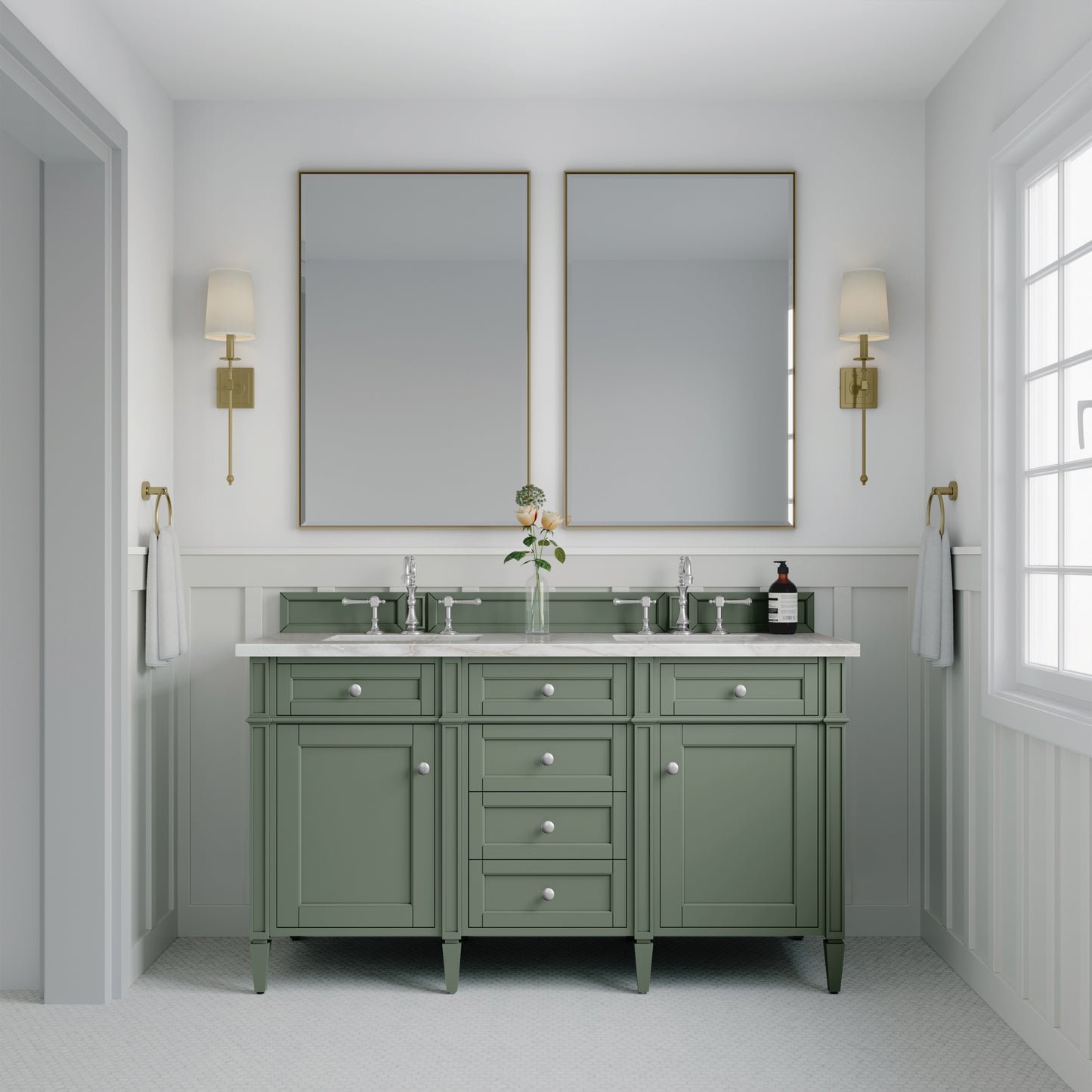 James Martin Brittany 60" Double Vanity with 3 CM Countertop & FreePower Wireless Charger