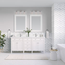James Martin Brittany 60" Double Vanity with Single Hole 3 CM White Zeus Silestone Top & Backsplash