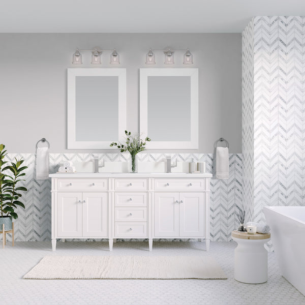 James Martin Brittany 60" Double Vanity with Single Hole 3 CM White Zeus Silestone Top & Backsplash