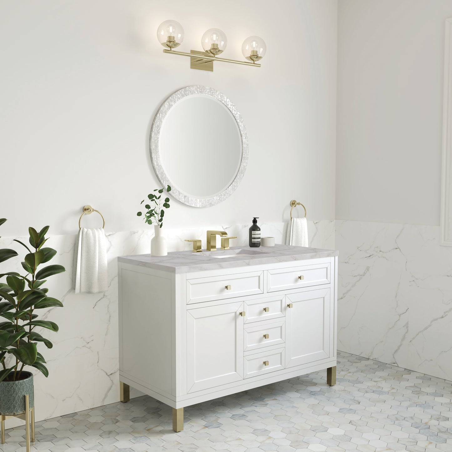 James Martin Chicago 48" Single Vanity with 3 CM Countertop & FreePower Wireless Charger