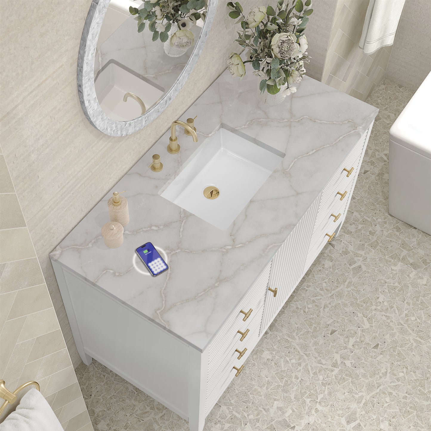 James Martin Myrrin 48" Single Vanity with 3 CM Countertop & FreePower Wireless Charger