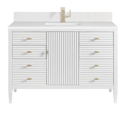 James Martin Myrrin 48" Single Vanity with Single Hole 3 CM White Zeus Silestone Top & Backsplash