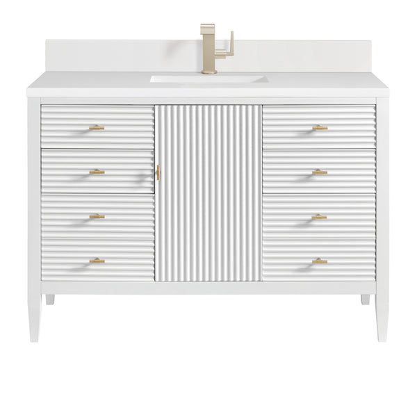 James Martin Myrrin 48" Single Vanity with Single Hole 3 CM White Zeus Silestone Top & Backsplash