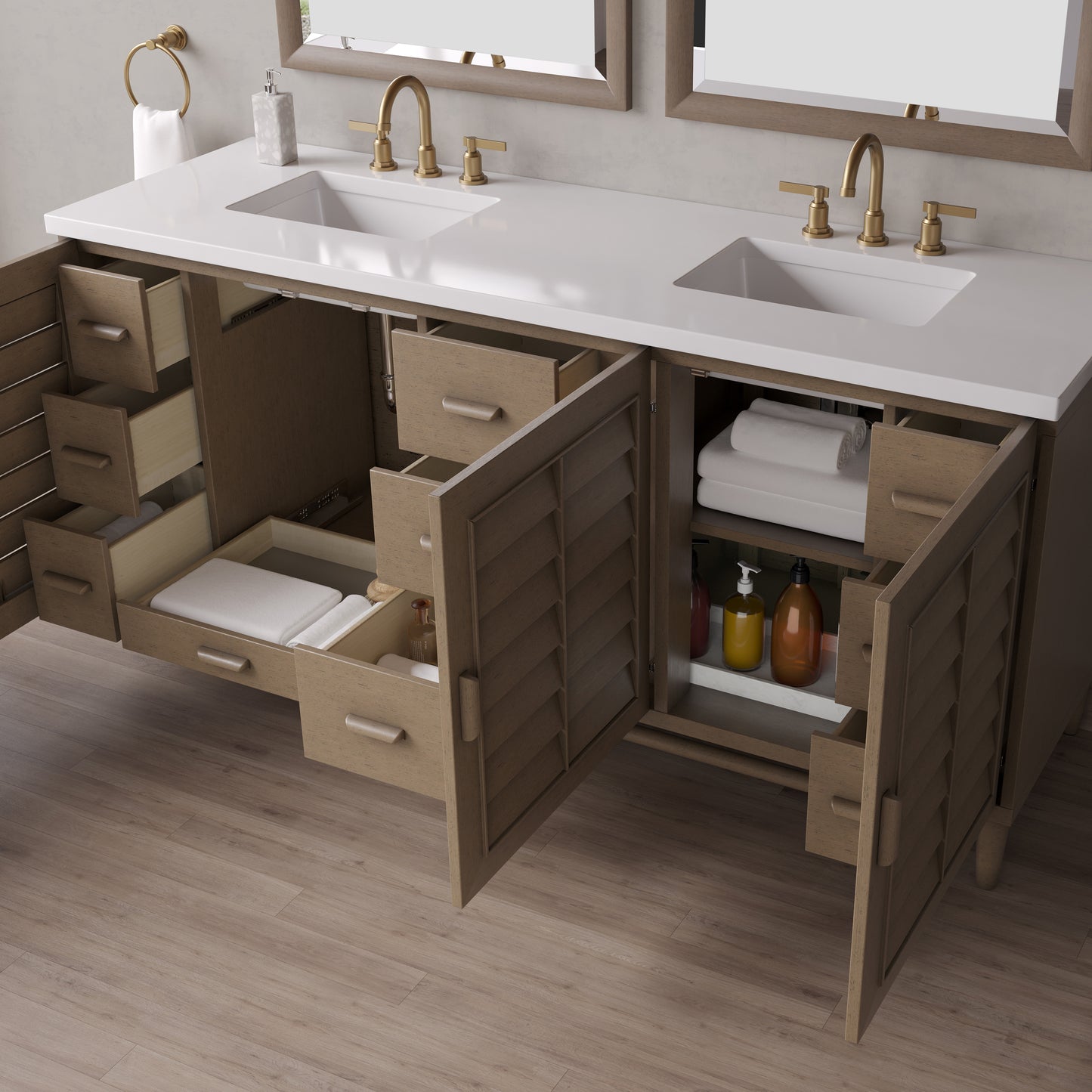 James Martin Portland 72" Double Vanity Whitewashed Walnut with 3 CM Countertop