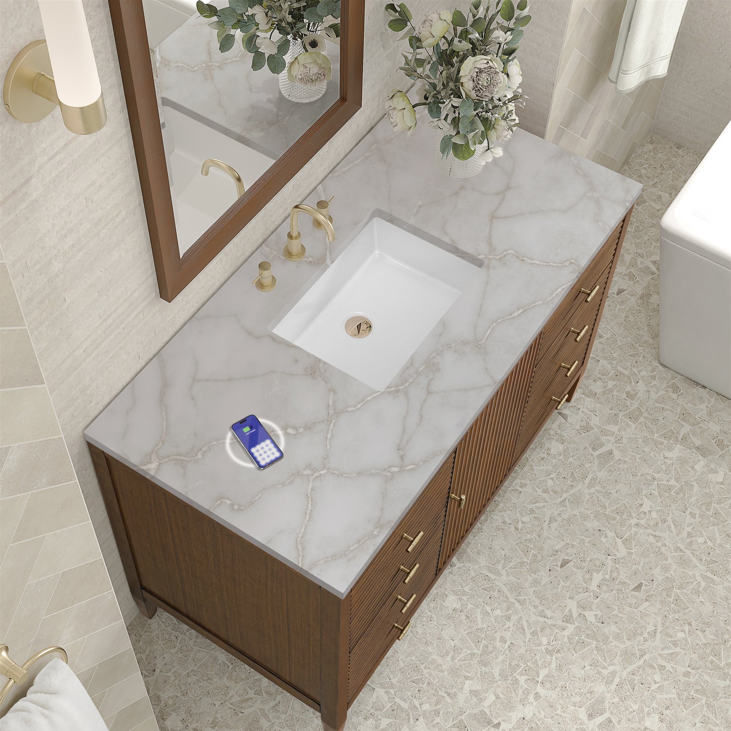 James Martin Myrrin 48" Single Vanity with 3 CM Countertop & FreePower Wireless Charger