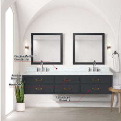Lexora Collection Castor 84 inch Double Bath Vanity and Carrara Marble Top - Luxe Bathroom Vanities