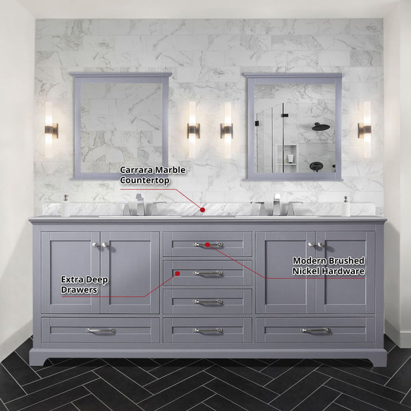 Lexora Collection Dukes 80 inch Double Bath Vanity and Carrara Marble Top - Luxe Bathroom Vanities