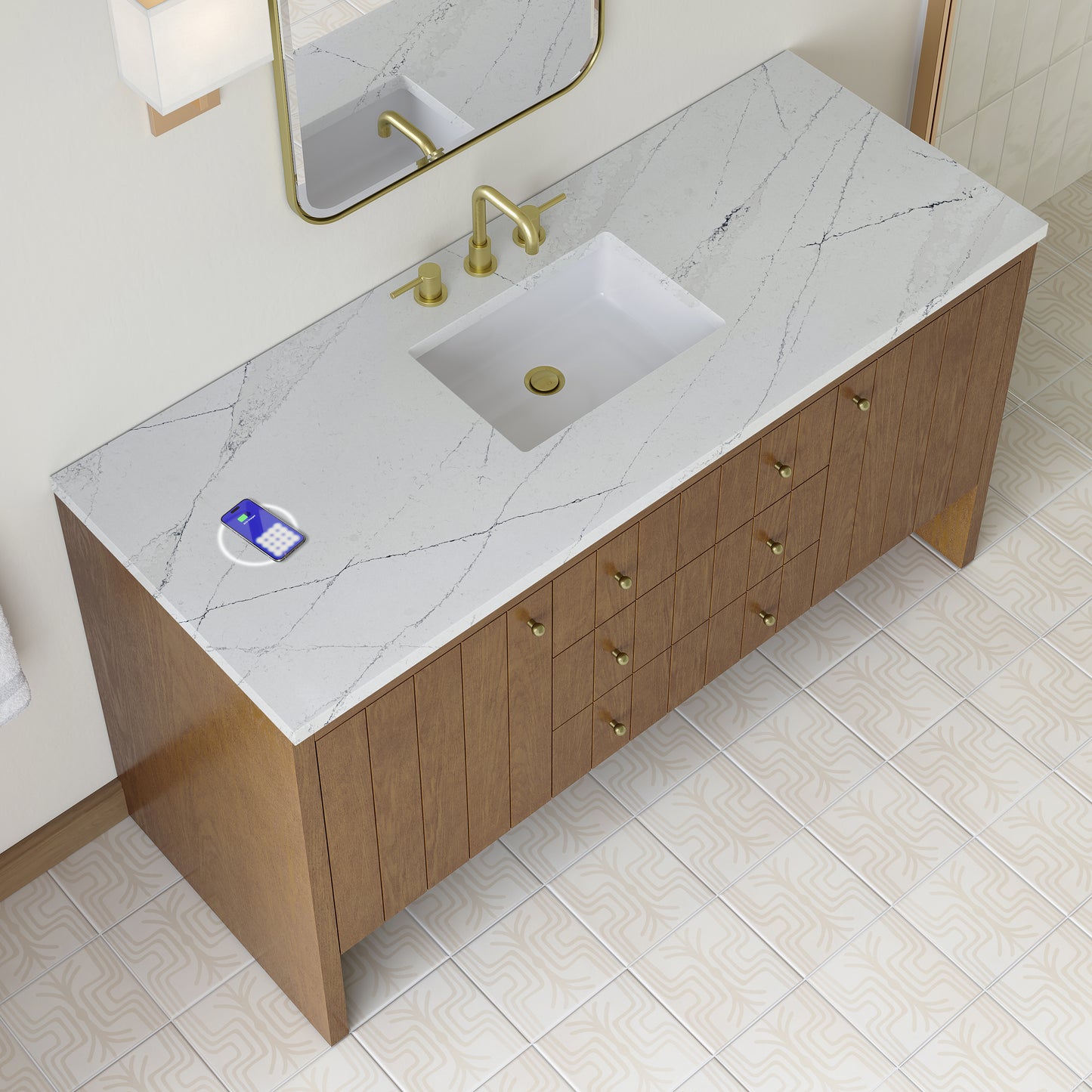 James Martin Hudson 60" Single Vanity with 3 CM Countertop & FreePower Wireless Charger
