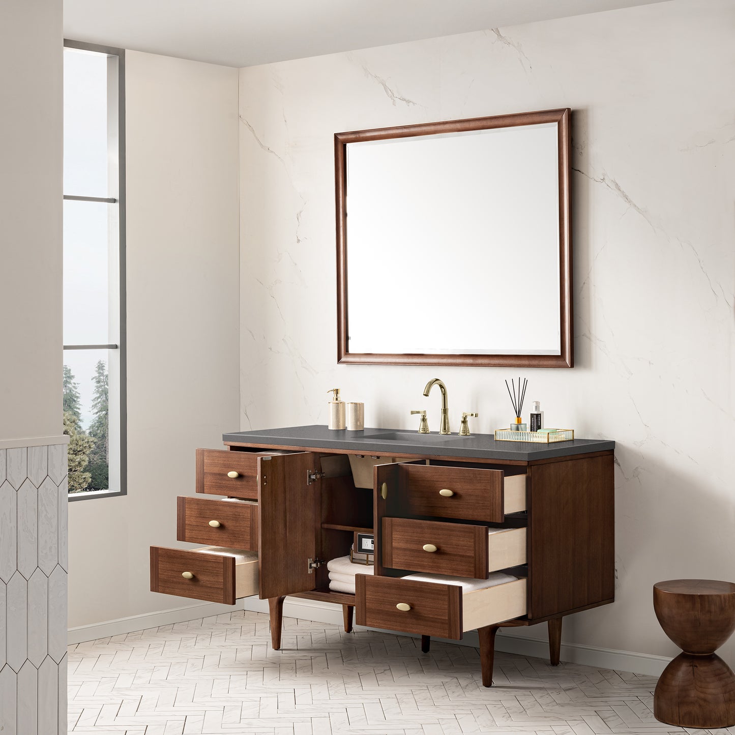 James Martin Amberly 60" Single Vanity, Mid-Century Walnut