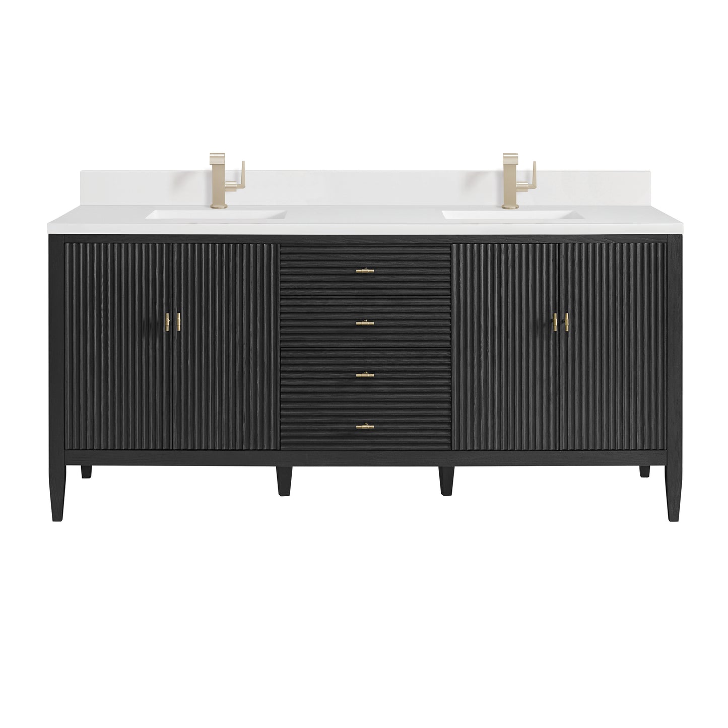James Martin Myrrin 72" Double Vanity with Single Hole 3 CM White Zeus Silestone Top & Backsplash