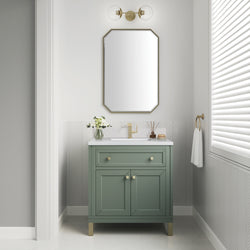 James Martin Chicago 30" Single Vanity with Single Hole 3CM White Zeus Silestone Top & Backsplash