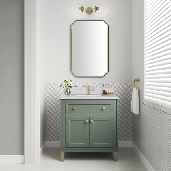 James Martin Chicago 30" Single Vanity with Single Hole 3CM White Zeus Silestone Top & Backsplash