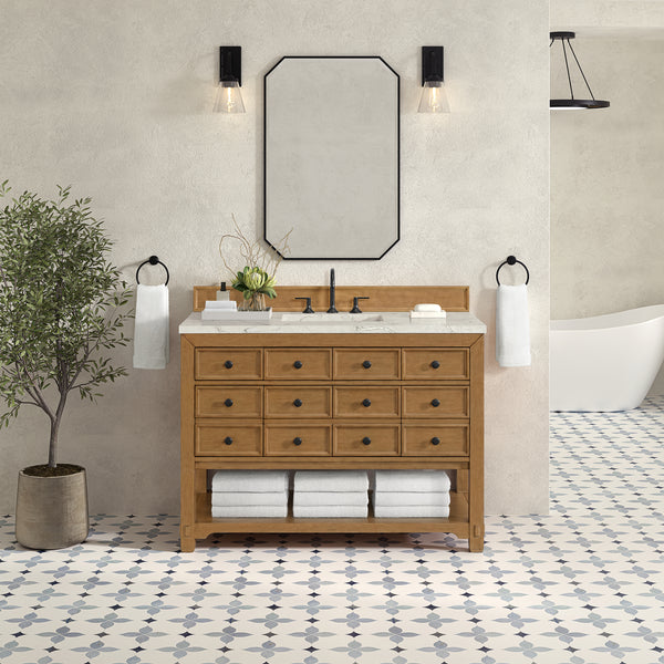 James Martin Malibu 48" Single Vanity, Amber Birch with 3 CM Countertop & FreePower Wireless Charger