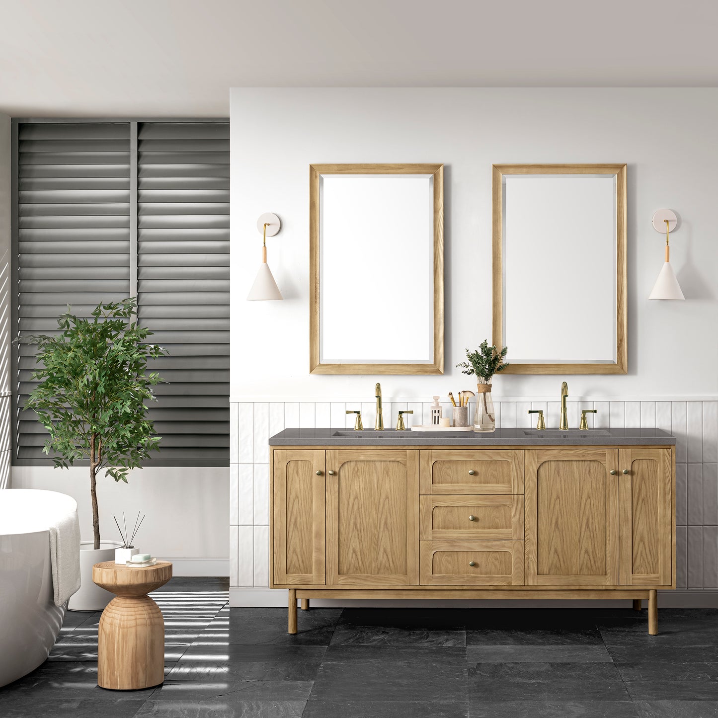 James Martin Laurent 72" Double Vanity, Light Natural Oak