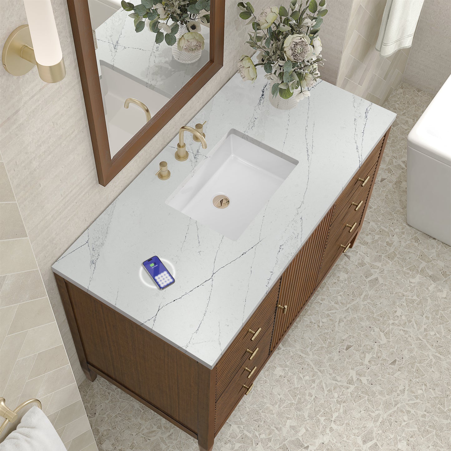 James Martin Myrrin 48" Single Vanity with 3 CM Countertop & FreePower Wireless Charger