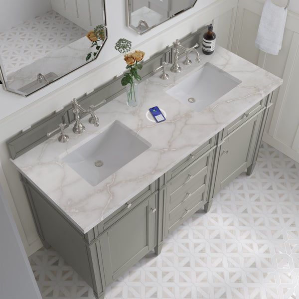 James Martin Brittany 60" Double Vanity with 3 CM Countertop & FreePower Wireless Charger
