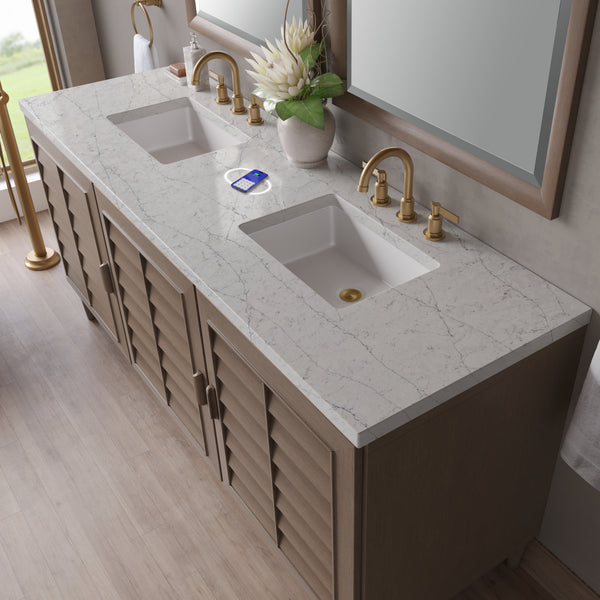 James Martin Portland 72" Double Vanity Whitewashed Walnut with 3 CM Countertop & FreePower Wireless Charger