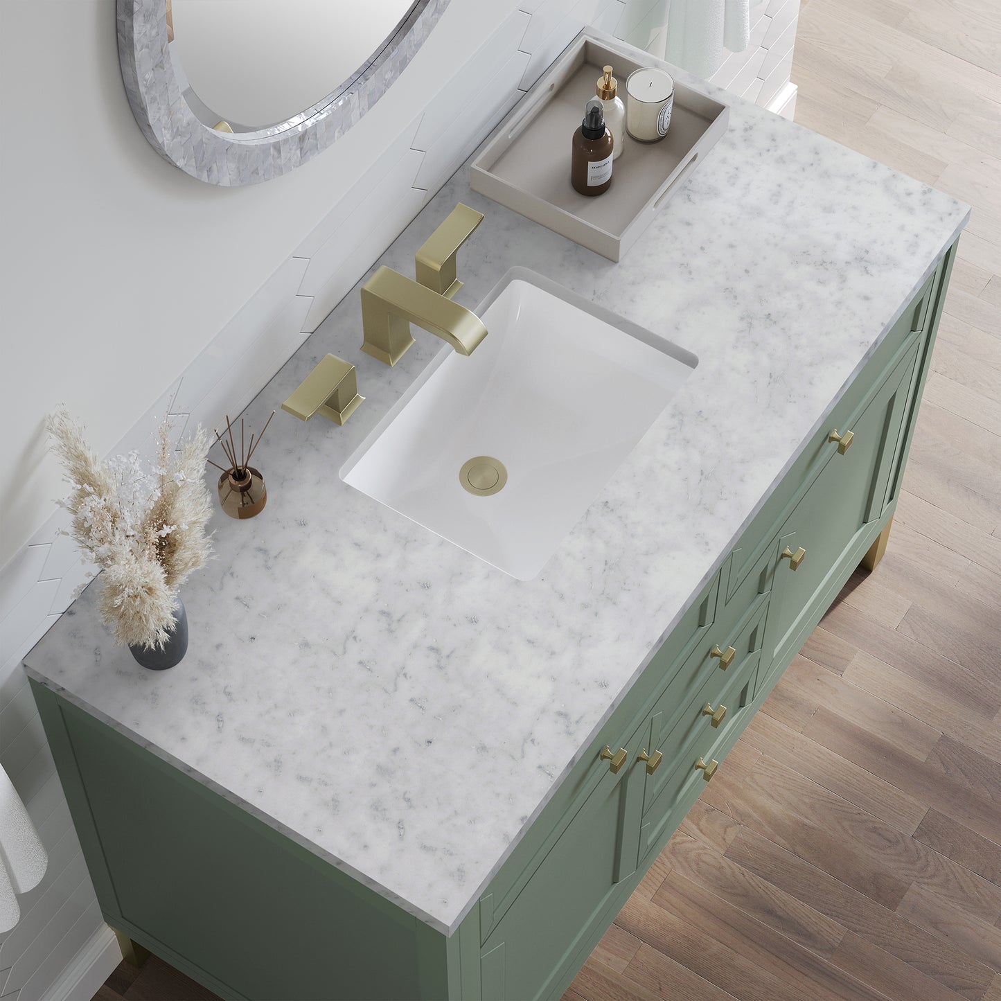 James Martin Chicago 48" Single Vanity, Smokey Celadon - Luxe Bathroom Vanities