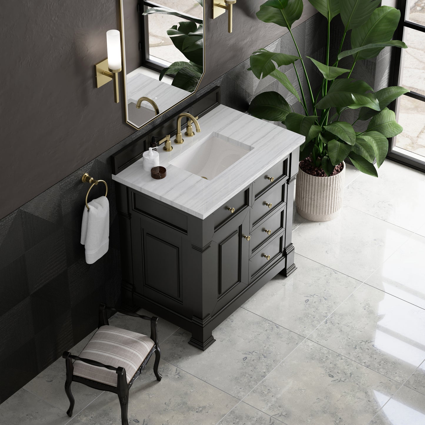 James Martin Brookfield 36" Single Vanity, Black Onyx with 3 CM Countertop - Luxe Bathroom Vanities