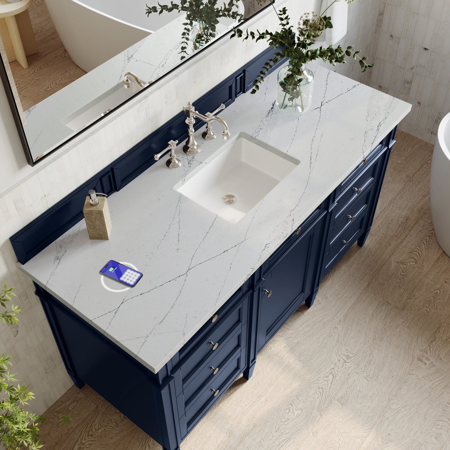 James Martin Brittany 60" Single Vanity with 3 CM Countertop & FreePower Wireless Charger