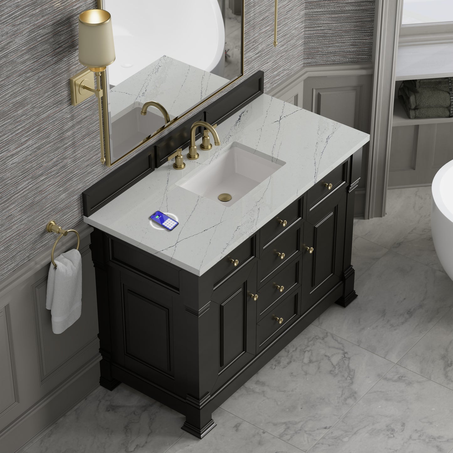 James Martin Brookfield 48" Single Vanity with 3 CM Countertop & FreePower Wireless Charger