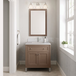 James Martin Chicago 30" Single Vanity with Single Hole 3CM White Zeus Silestone Top & Backsplash