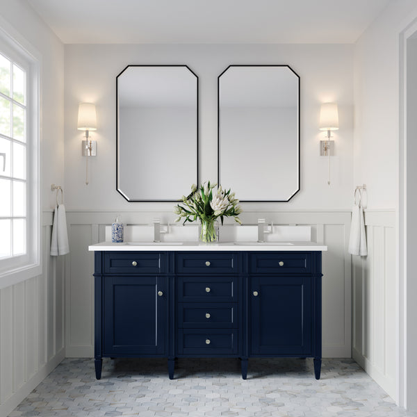James Martin Brittany 60" Double Vanity with Single Hole 3 CM White Zeus Silestone Top & Backsplash