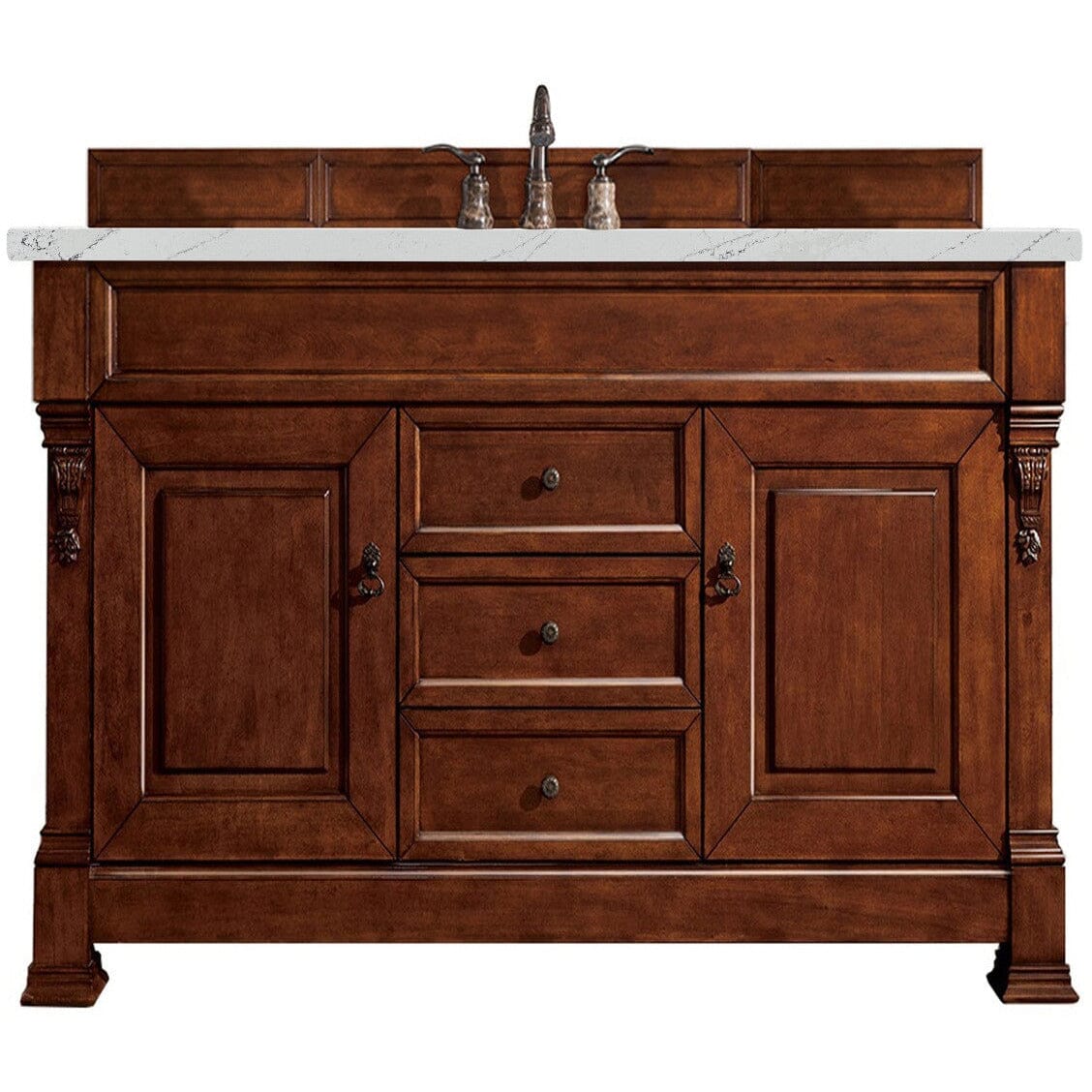 James Martin Brookfield 60" Single Vanity Vanities James Martin Warm Cherry w/ 3 CM Ethereal Noctis Quartz Top 