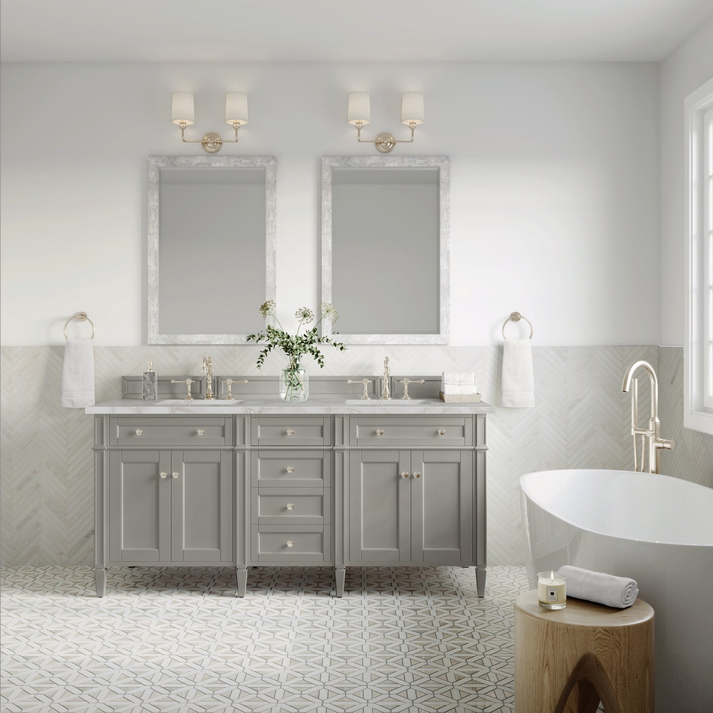 James Martin Brittany 72" Double Vanity with 3 CM Countertop & FreePower Wireless Charger
