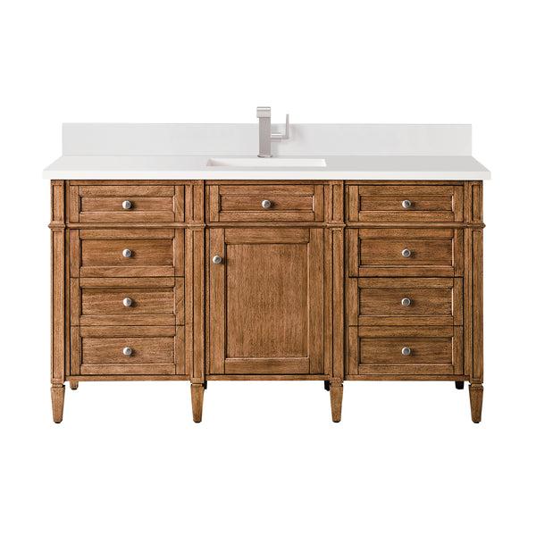 James Martin Brittany 60" Single Vanity with Single Hole 3 CM White Zeus Silestone Top & Backsplash
