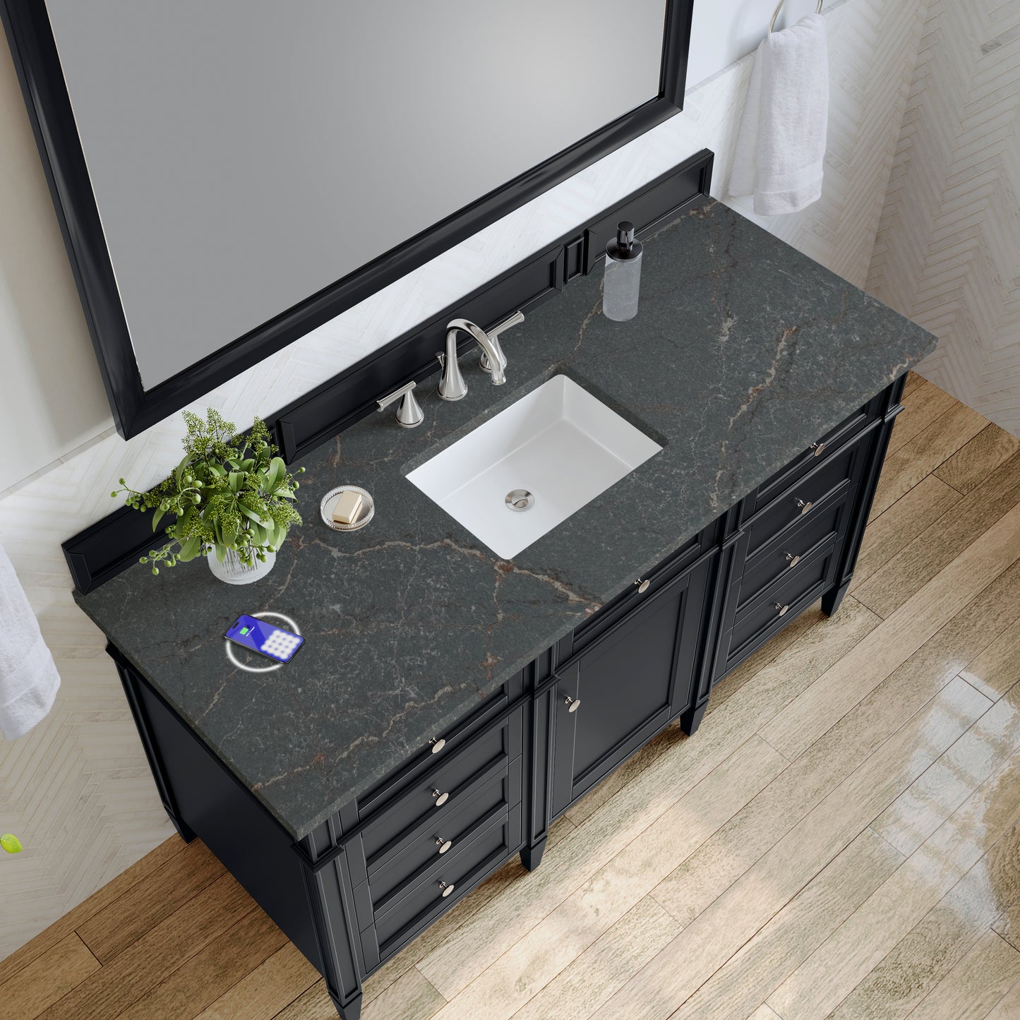 James Martin Brittany 60" Single Vanity with 3 CM Countertop & FreePower Wireless Charger