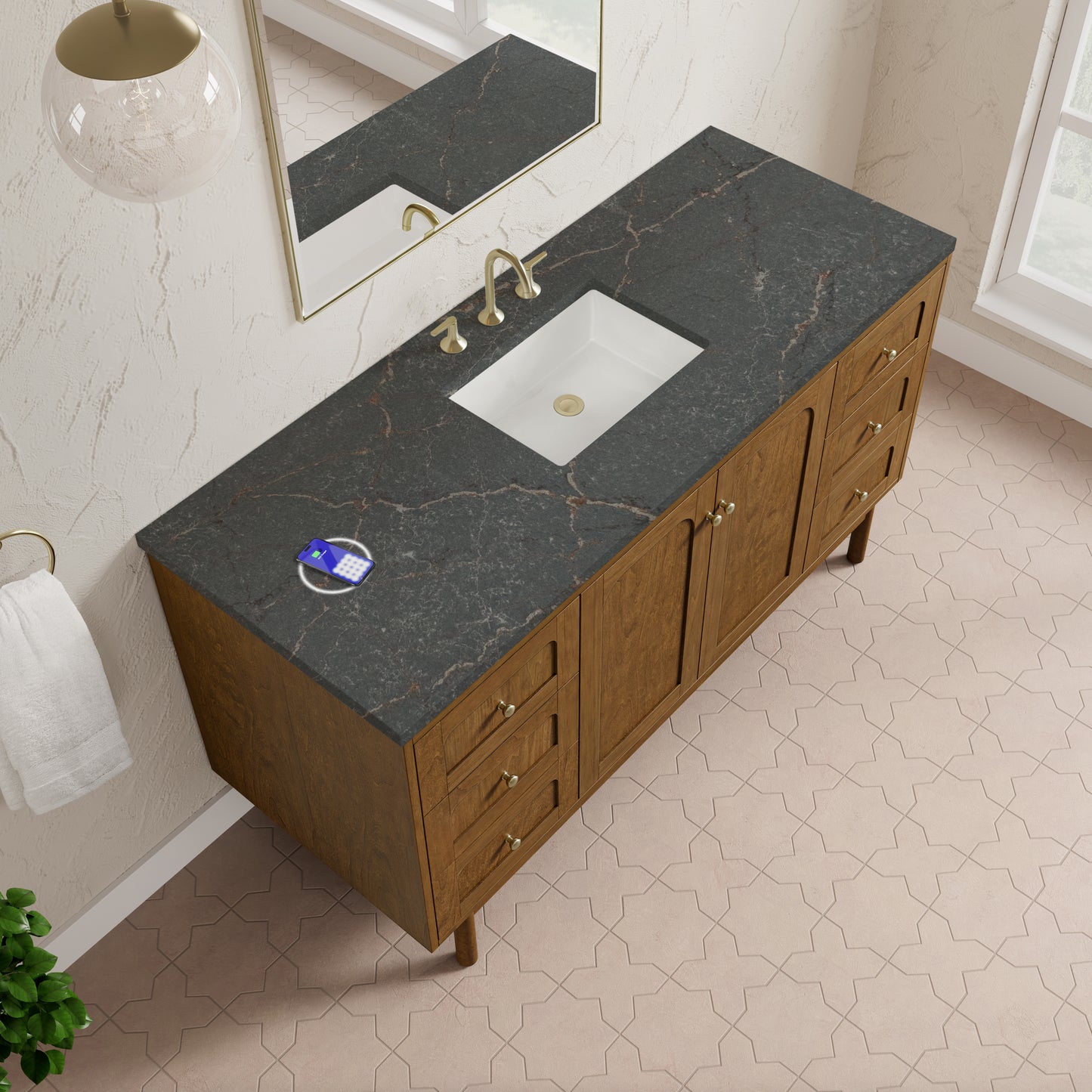 James Martin Laurent 60" Single Vanity with 3 CM Countertop & FreePower Wireless Charger