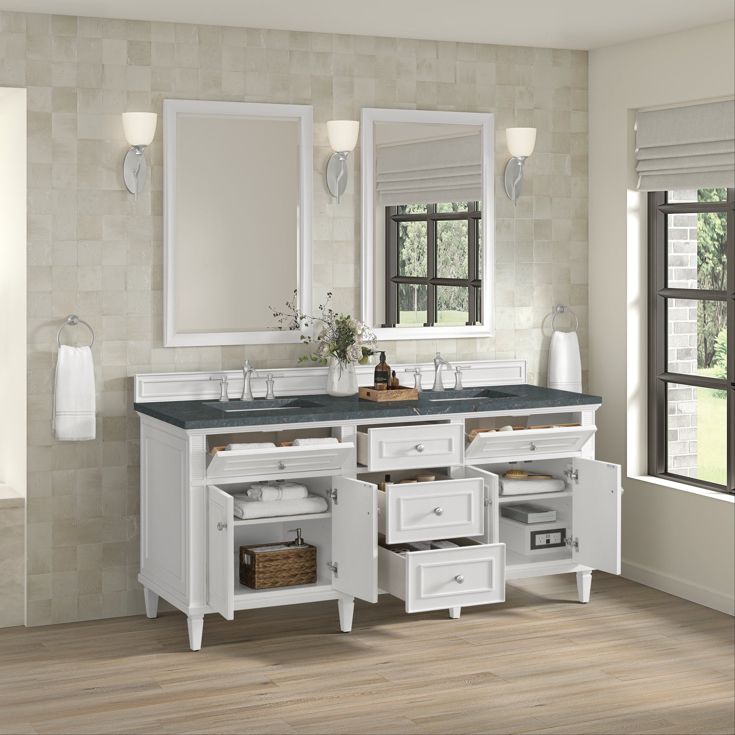 James Martin Lorelai 72" Double Vanity with 3 CM Countertop & FreePower Wireless Charger