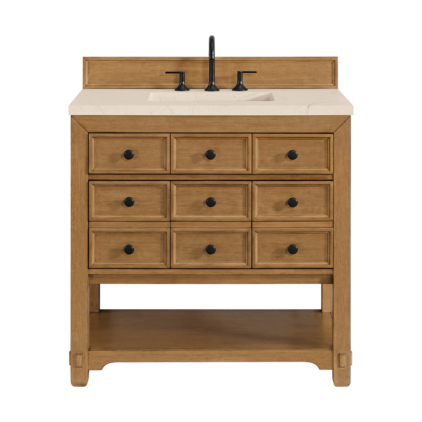 James Martin Malibu 36" Single Vanity, Amber Birch w/ 3 CM Counter Top - Luxe Bathroom Vanities