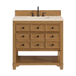 James Martin Malibu 36" Single Vanity, Amber Birch w/ 3 CM Counter Top - Luxe Bathroom Vanities