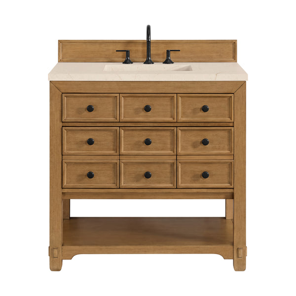 James Martin Malibu 36" Single Vanity, Amber Birch w/ 3 CM Counter Top - Luxe Bathroom Vanities
