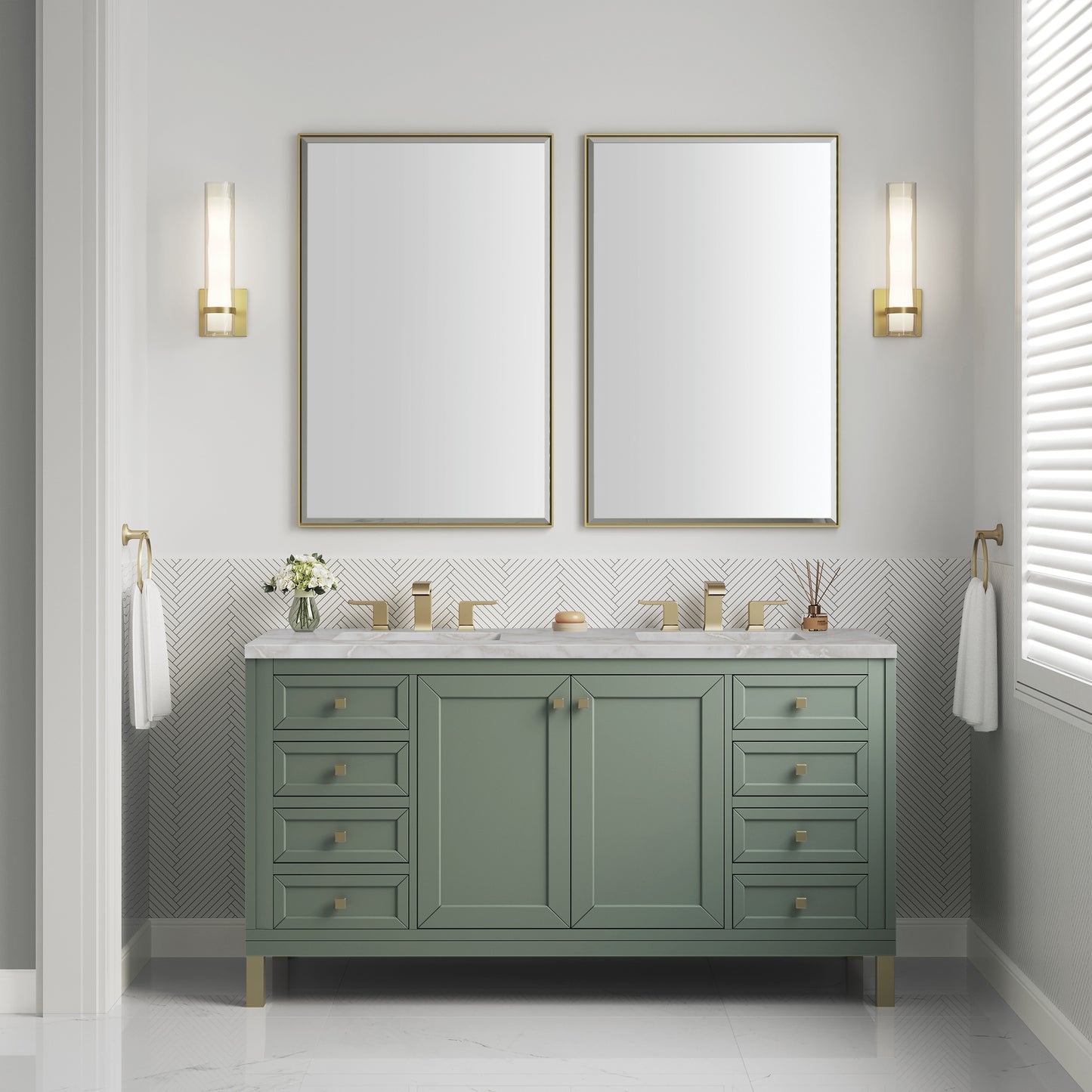 James Martin Chicago 60" Double Vanity with 3 CM Countertop & FreePower Wireless Charger
