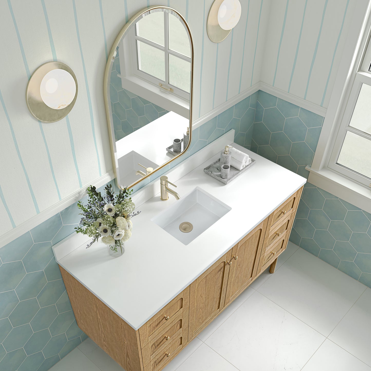 James Martin Laurent 60" Single Vanity with Single Hole 3 CM White Zeus Silestone Top & Matching Backsplash