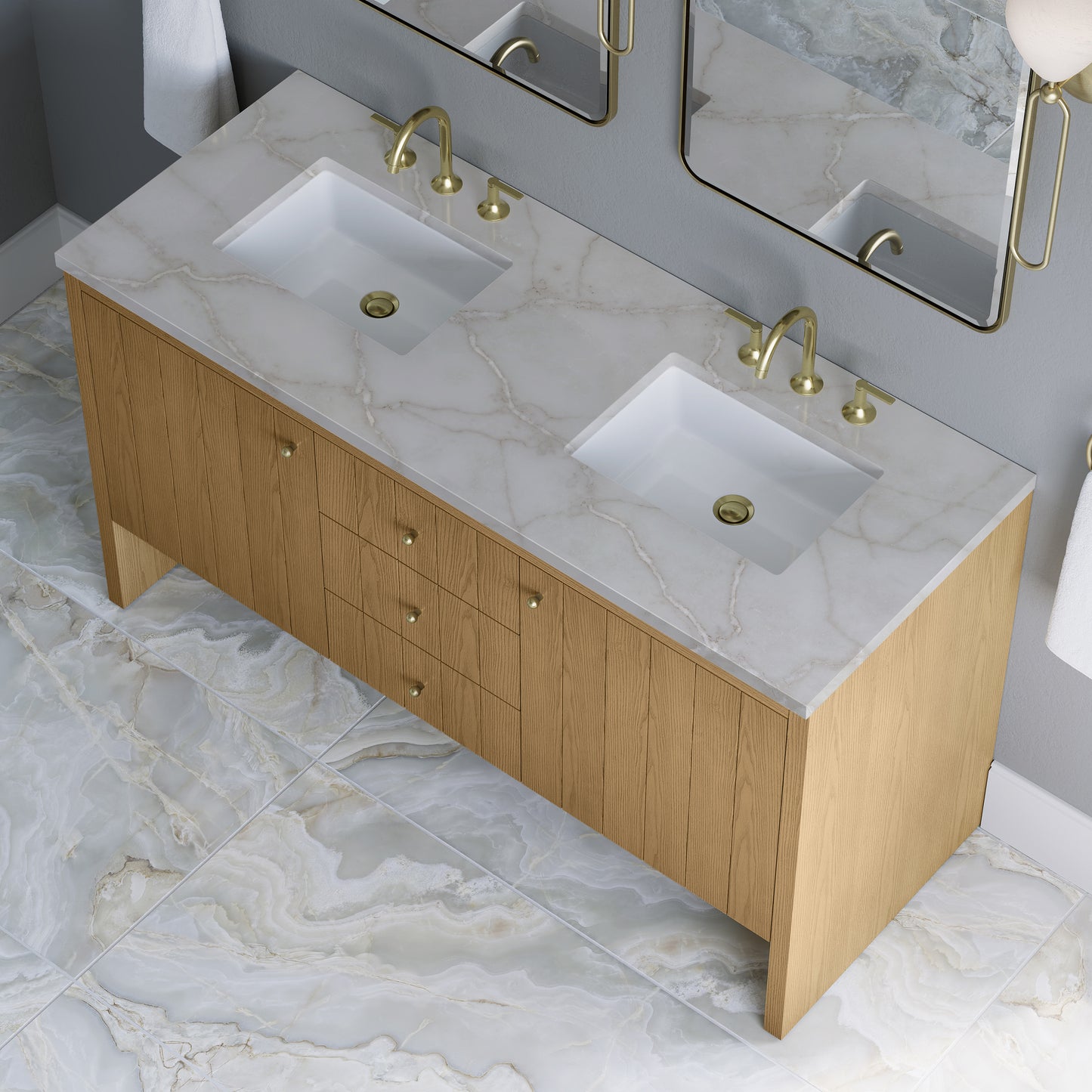 James Martin Hudson 60" Double Vanity with 3 CM Countertop & FreePower Wireless Charger