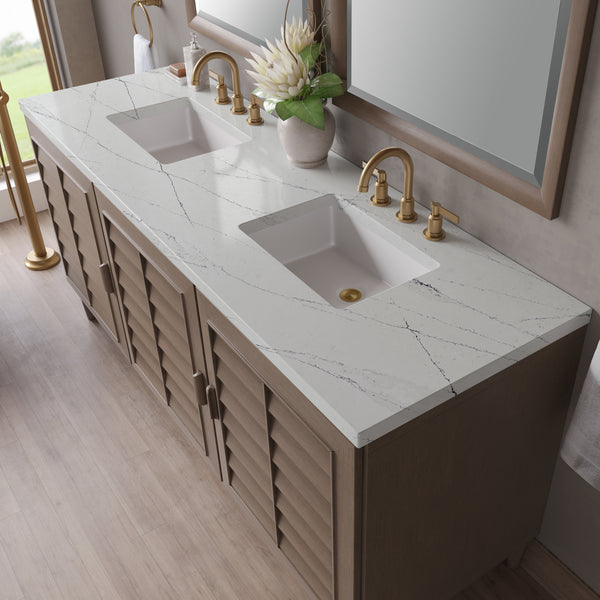 James Martin Portland 72" Double Vanity Whitewashed Walnut with 3 CM Countertop