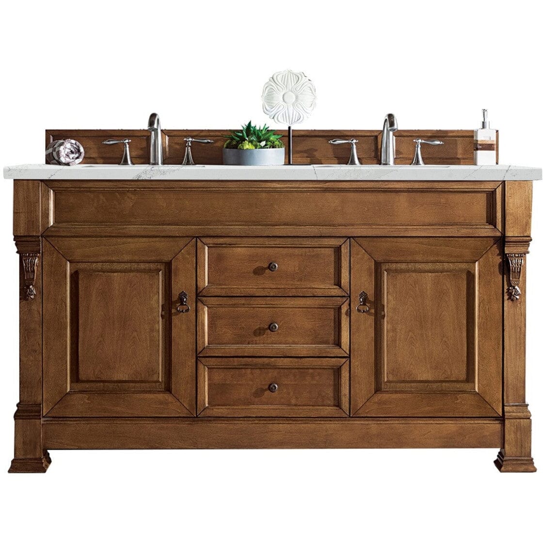 James Martin Brookfield 60" Double Vanity Vanities James Martin Country Oak w/ 3 CM Ethereal Noctis Quartz Top 